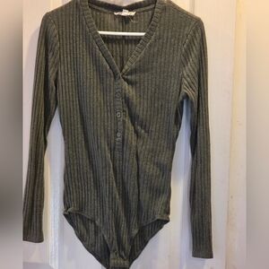 Women's Olive Green Ribbed Sweater Bodysuit